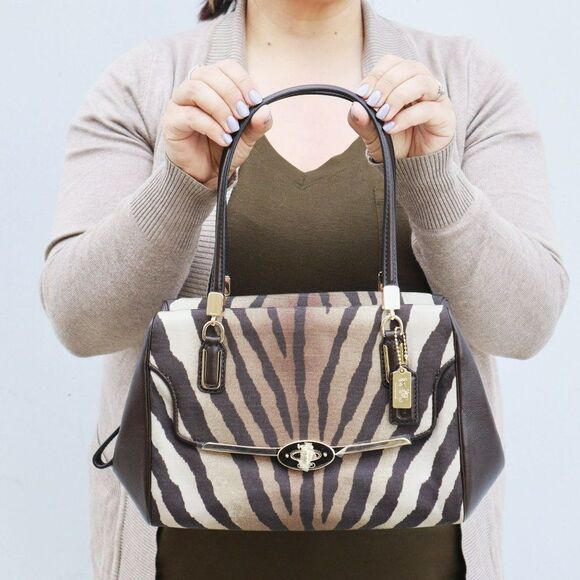 NWT Coach Zebra Animal Print Two Way Satchel in Brown ELEGANT!! - Picture 2 of 13